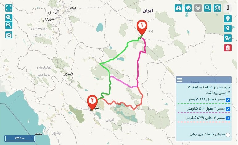 مسافت شیراز به یزد